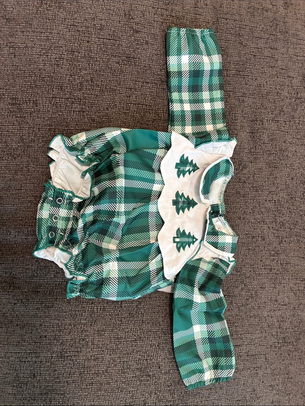 Green Plaid Baby Romper with Tree Appliqué